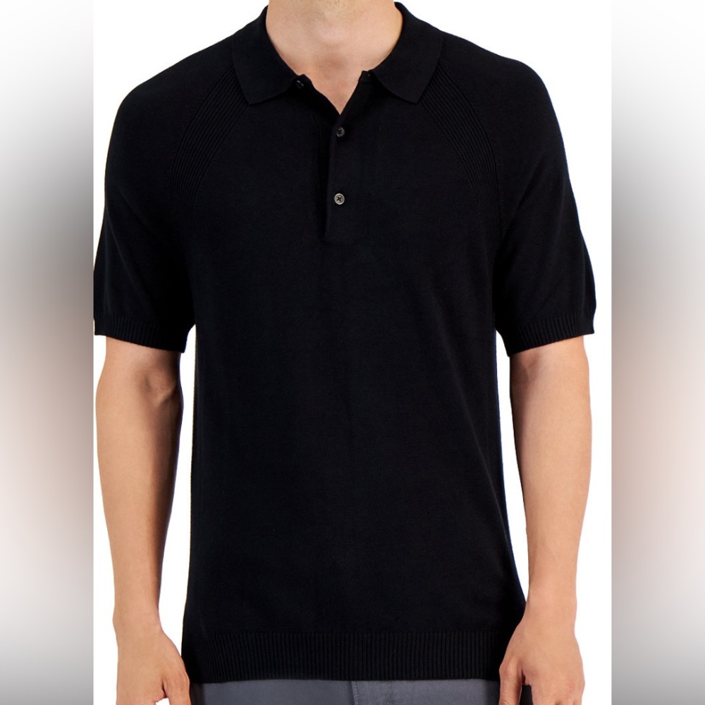 Men’s Sweater Knit Polo - Black, Size Medium